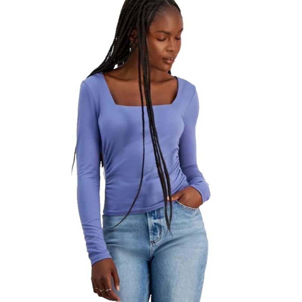 Madden Girl Juniors Square‑Neck Long‑Sleeve Top Purple Medium Open‑Back Top